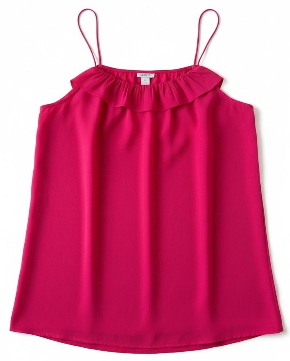 J.Crew Hot Pink Ruffle Neck Cami Spaghetti Strap Tank Top Minimalist Basic Sz 10